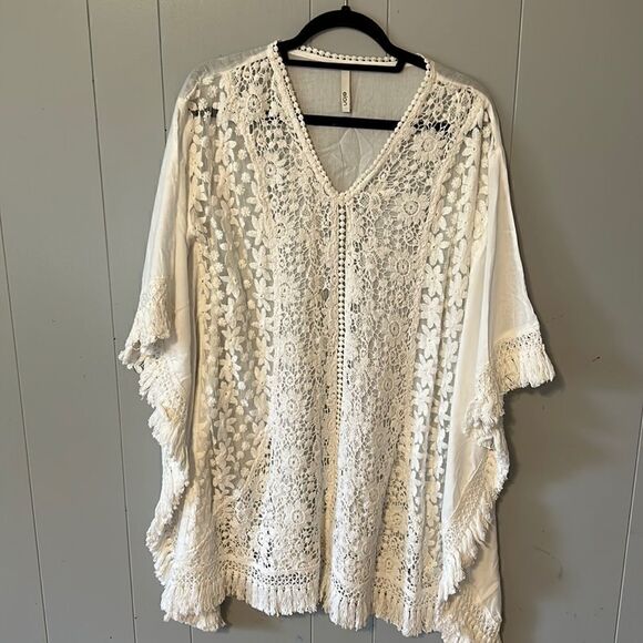 Elan White Coverup with Crochet Detail OS - Picture 1 of 2